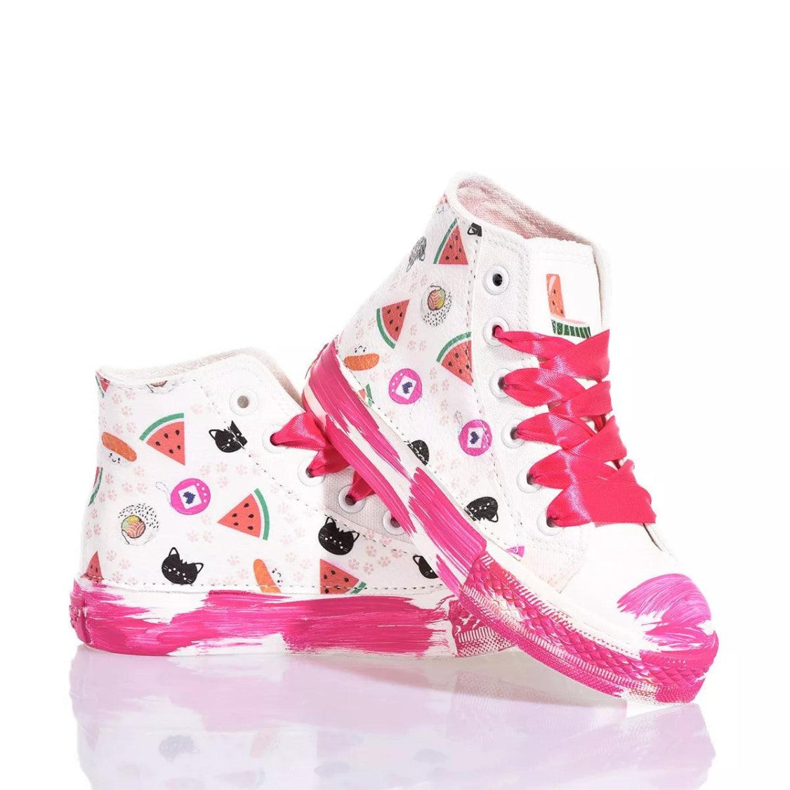 Mimanera Handcrafted White Sneakers With Fuchsia Platform
