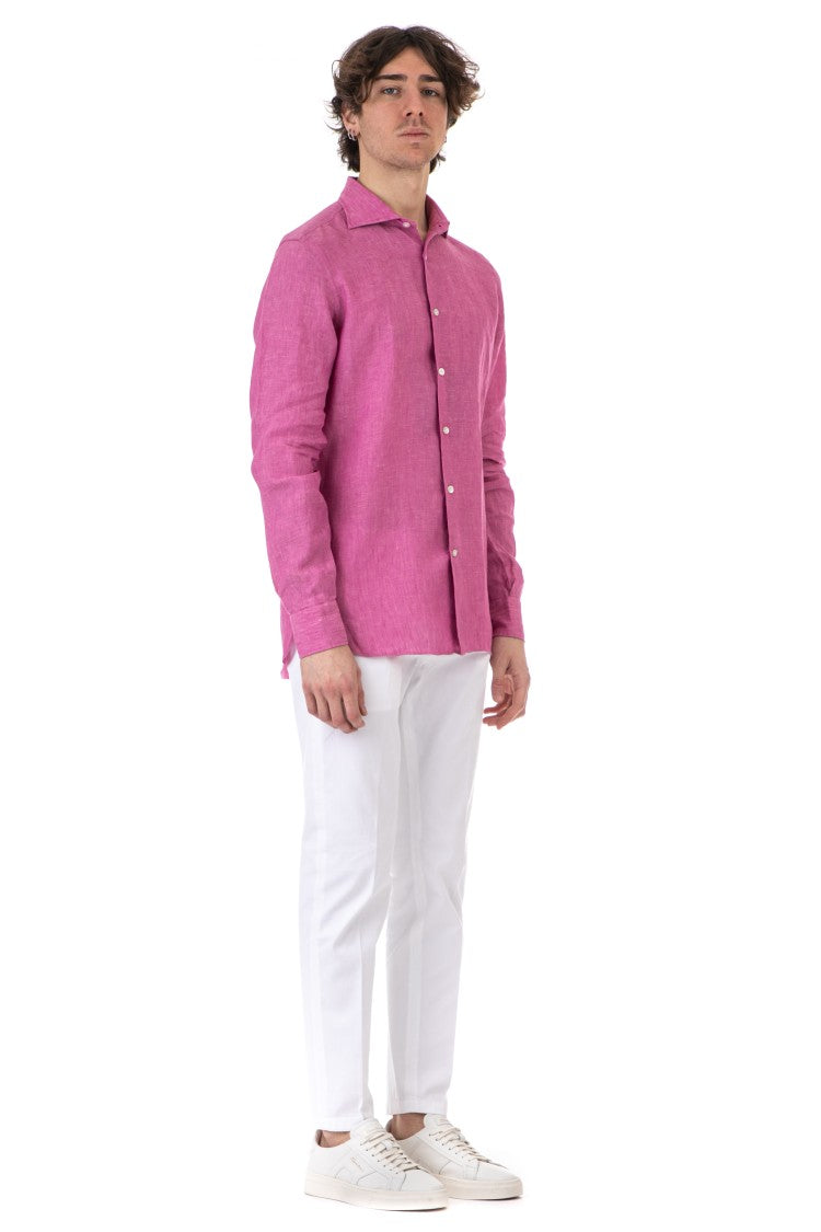 Borriello Vibrant Pink Linen Shirt With Mother-Of-Pearl Buttons