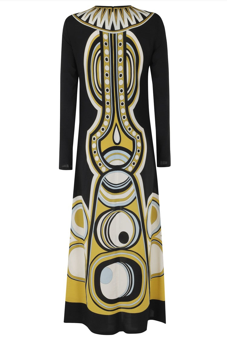 La Double J Floor-Length Swing Dress With Abstract Geometric Pattern