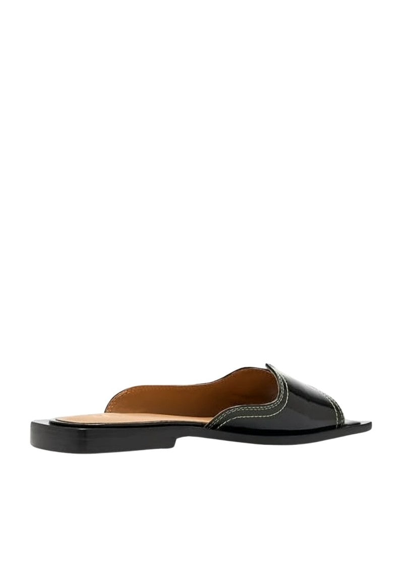 Ganni Glossy Square-Toe Sandals With Metallic Embellishment