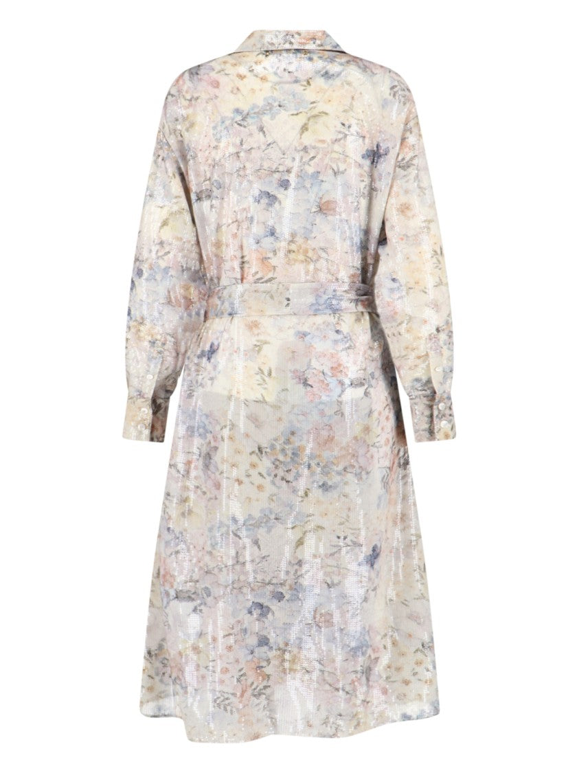 Golden Goose Floral Pleated Maxi Shirt Dress – Multicolor