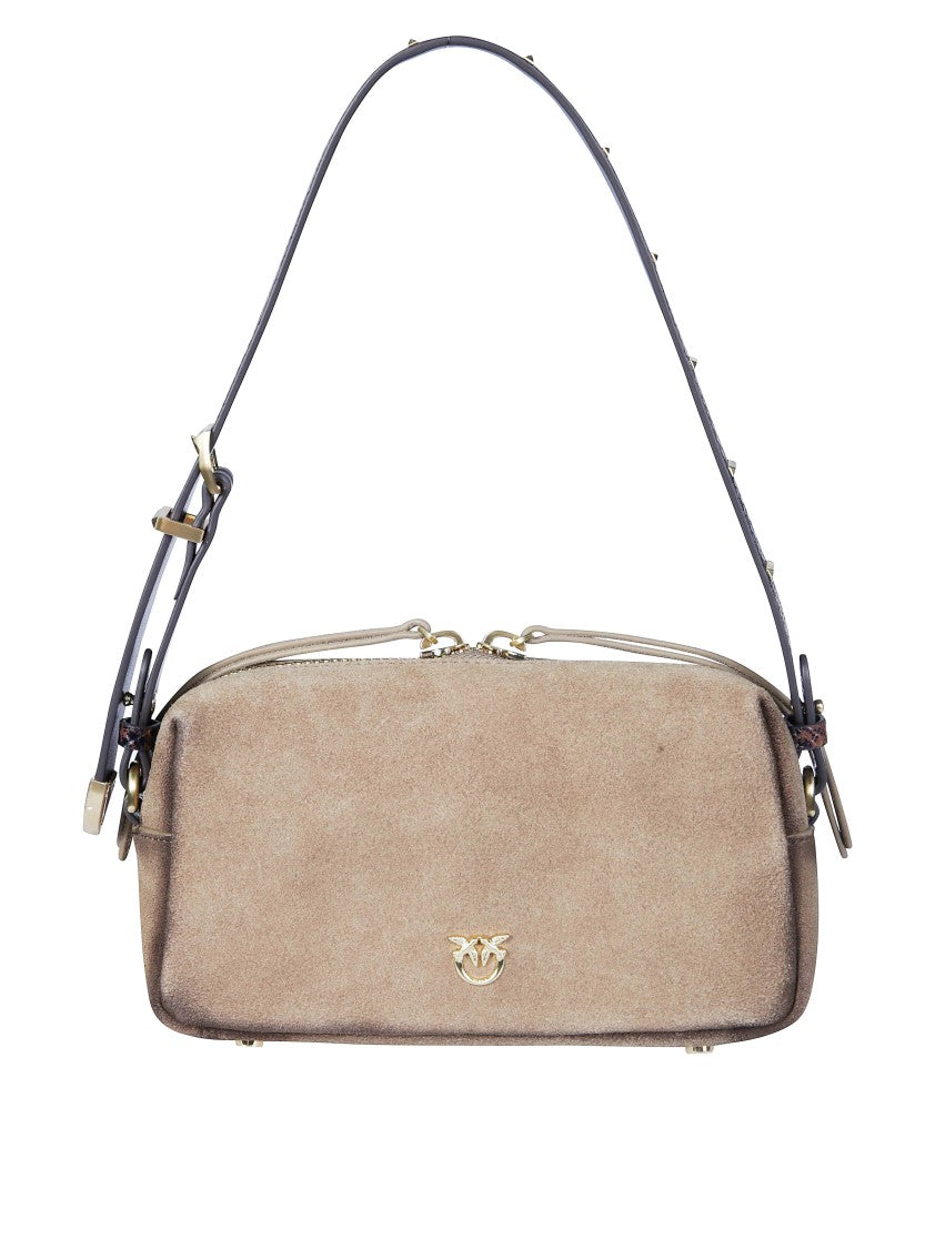 Pinko Taupe Bauletto Trittico Mini Suede Shoulder Bag
