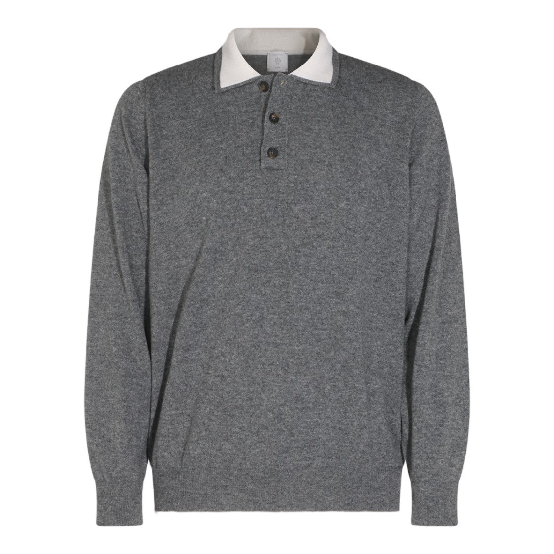 Eleventy Polo-Style Grey Knit Sweater With Buttoned Placket
