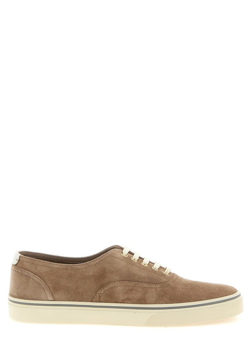 Brunello Cucinelli Inverted Suede Calfskin Sneakers With Contrasting Leather Details