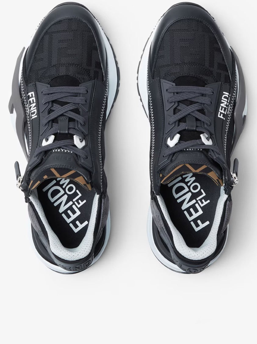 Fendi Flow Black/Grey Low-Profile Side-Zip Sneakers