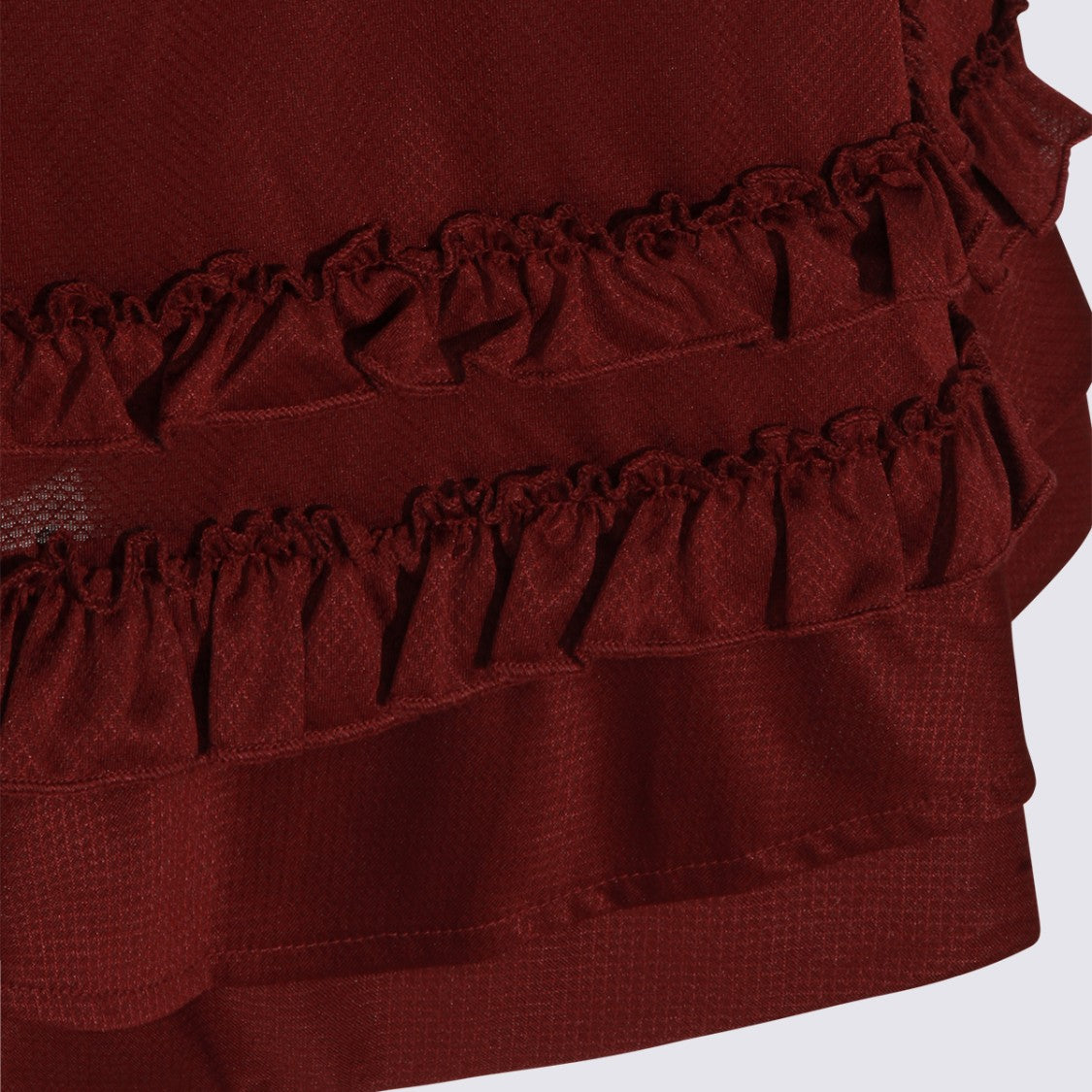 Ganni Deep V-Neck Dress With Ruffled Trim And Bold Graphics