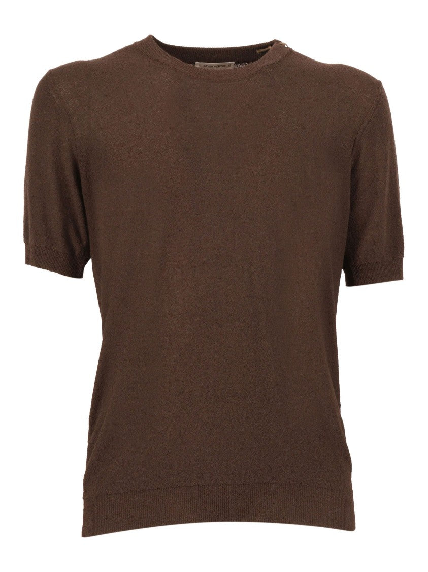 Kangra Cashmere Brown Short Sleeve Crew Neck Knit Top