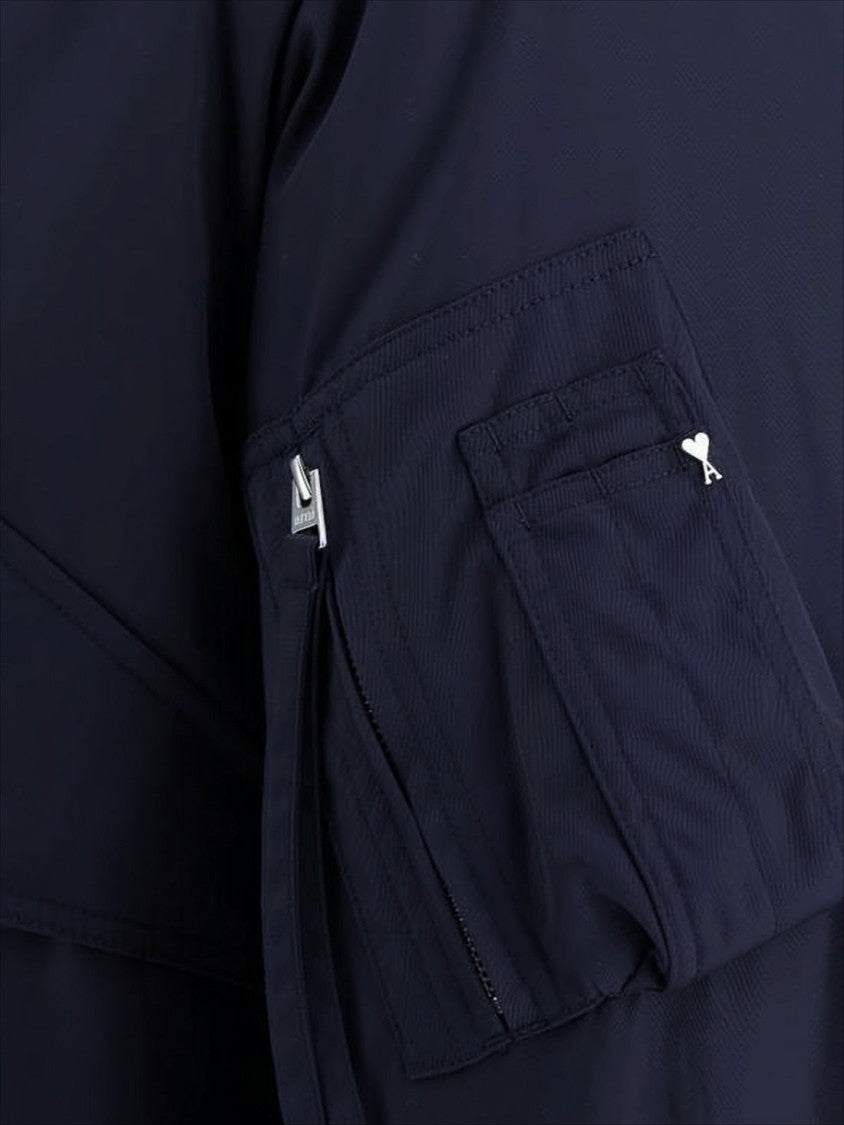 Ami Cropped Bomber Jacket With Plush Textured Collar