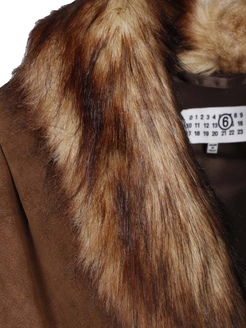 Mm6 By Maison Margiela Brown Faux Fur Collar Jacket