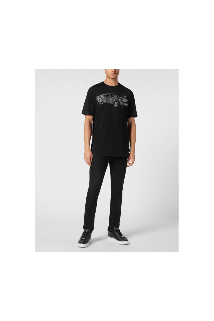 Philipp Plein Black Graphic Embroidered Cotton T-Shirt