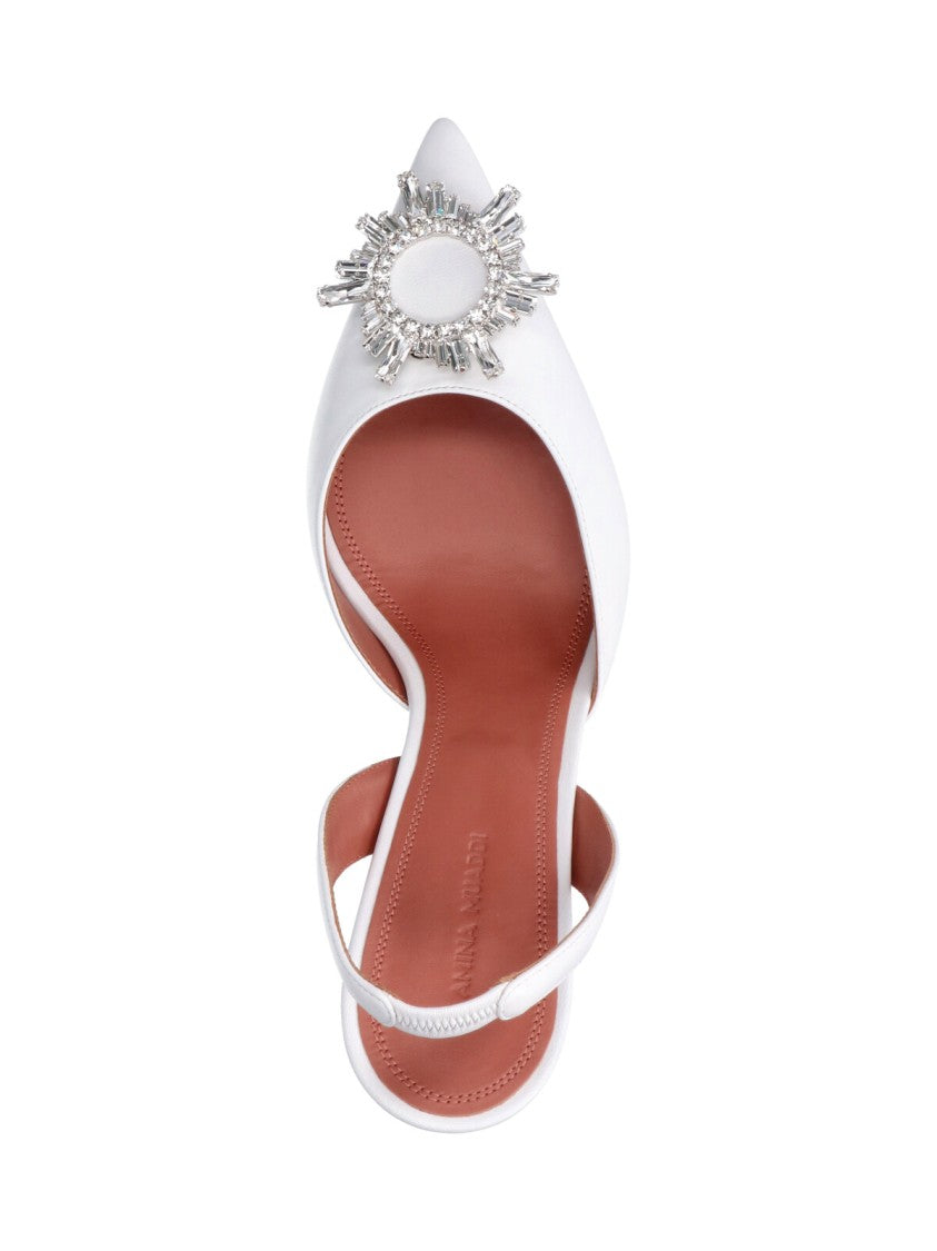 Amina Muaddi White Begum Crystal Slingback Pumps