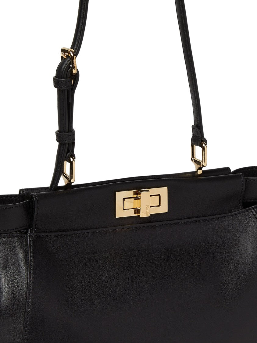 Fendi Black Fluid Front Opening Myxine Leather Shoulder Bag