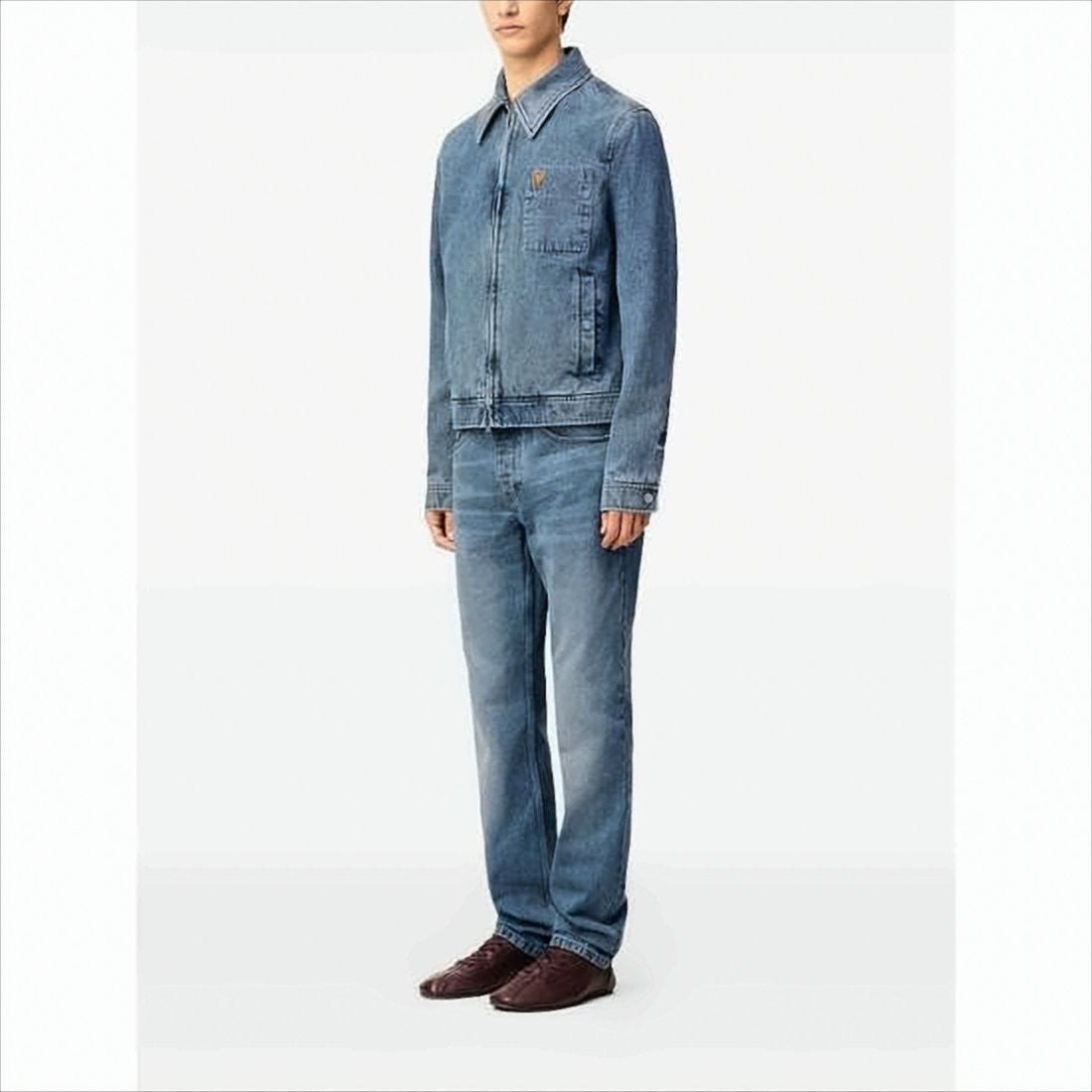 Ami Paris Light Blue Denim Jacket With Iconic Heart Detail