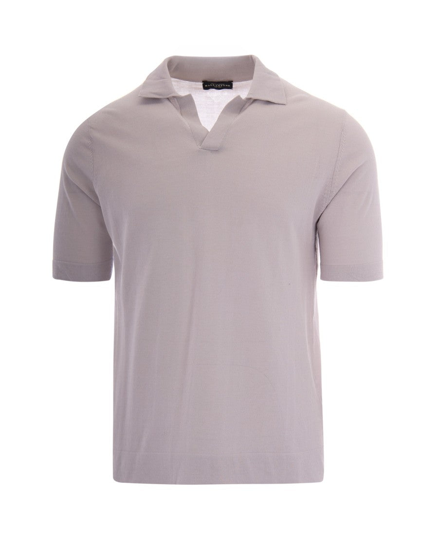 Ballantyne Polo Shirt With Open Collar Design In Stone Grey