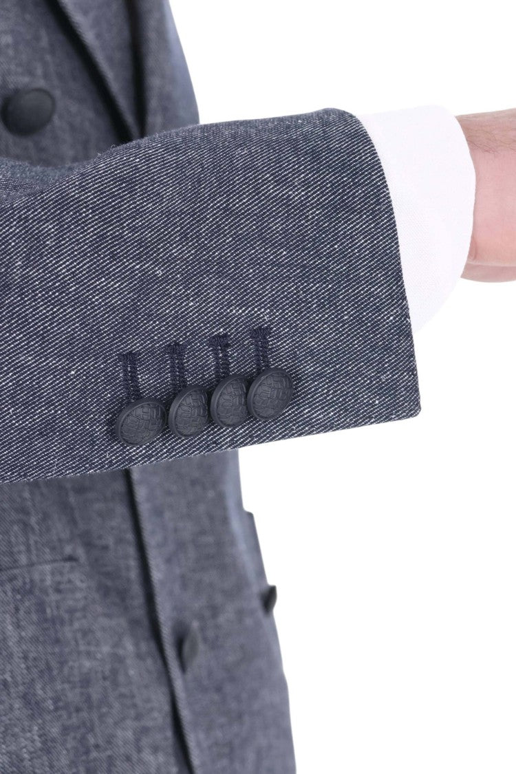 Tagliatore Blue Montecarlo Cotton-Linen Double-Breasted Blazer