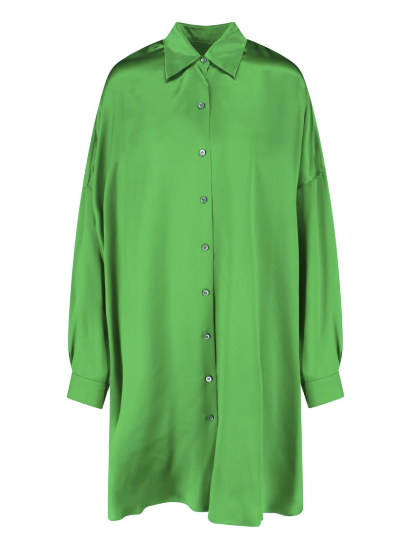 Dries Van Noten Green Classic Collar Silk Shirt Dress