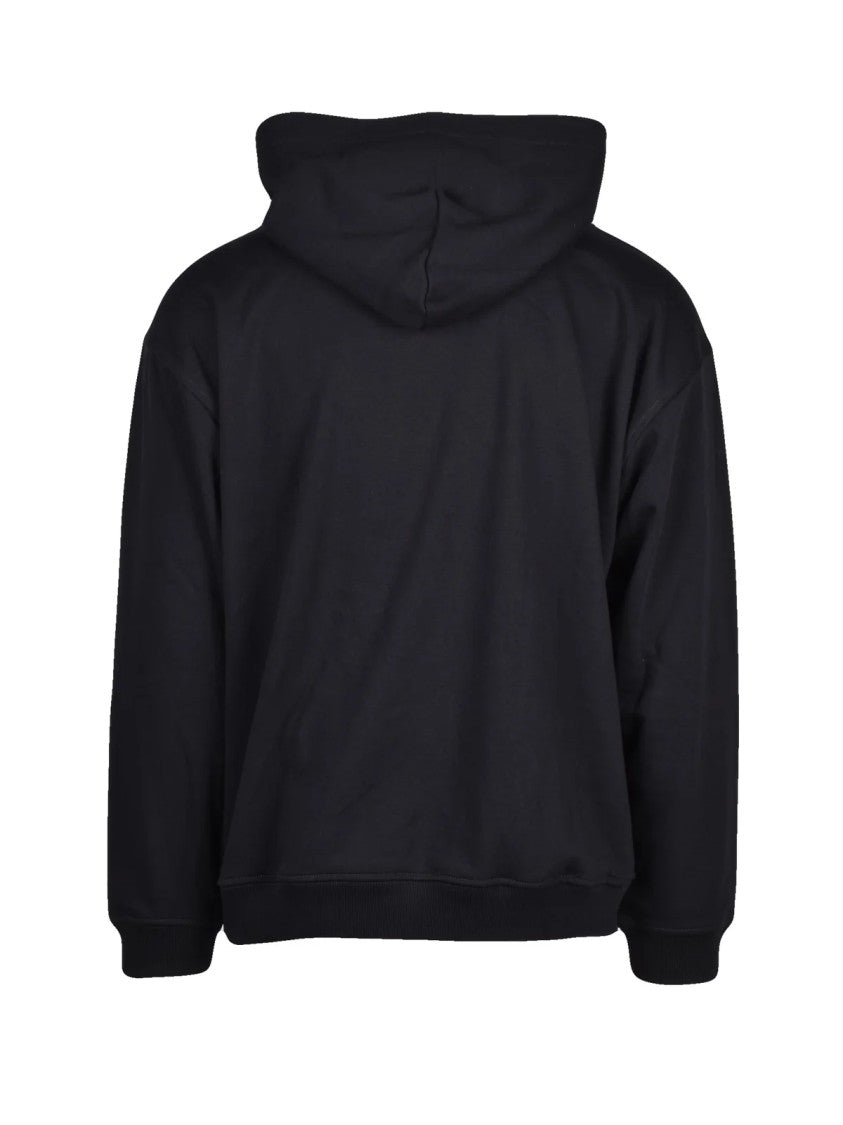 Diesel Black Hoodie With Distressed Logo And Kangaroo Pocket