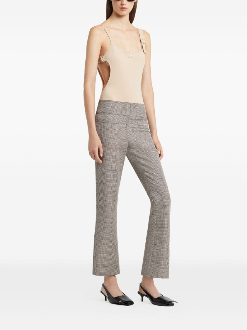 Courrèges Buckle-Detail Beige One-Piece Top With Cut-Out Design