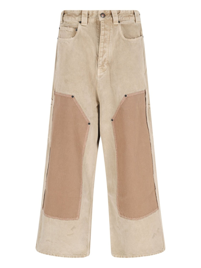 Balenciaga Distressed Beige Baggy Jeans With Cargo Pockets