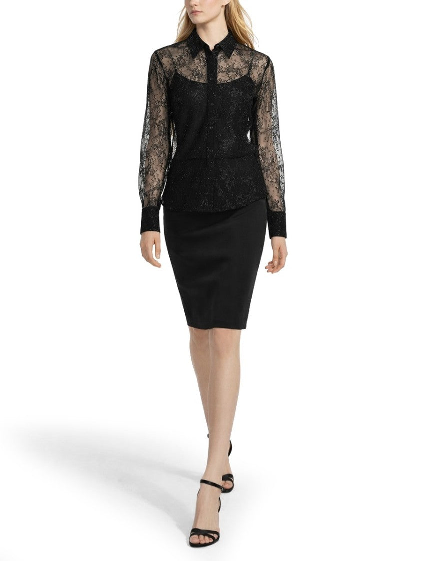 Nina Ricci Sheer Floral Lace Sequin Blouse