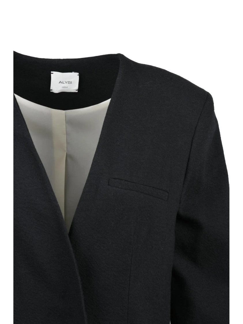 Alysi No Lapel Black Blazer With Clean Silhouette And Cotton Lining