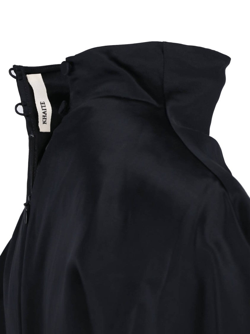Khaite High-Neck Satin Mini Dress With Fitted Waist