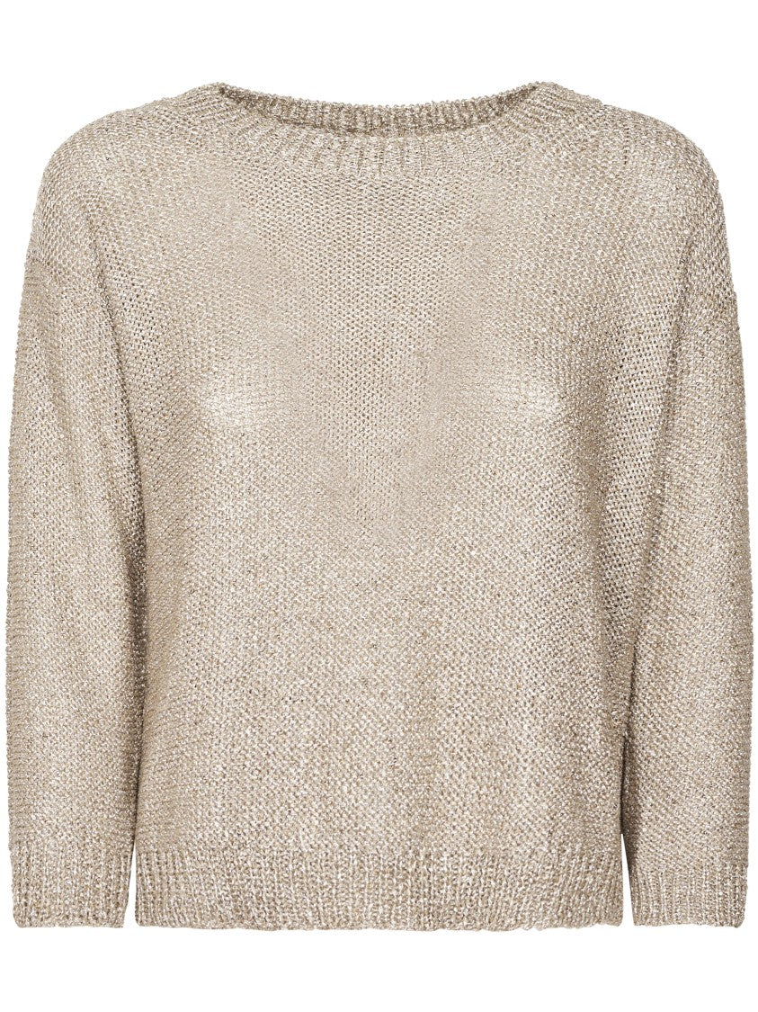Max Mara Loose-Knit Top With Metallic Sheen And Cropped Length