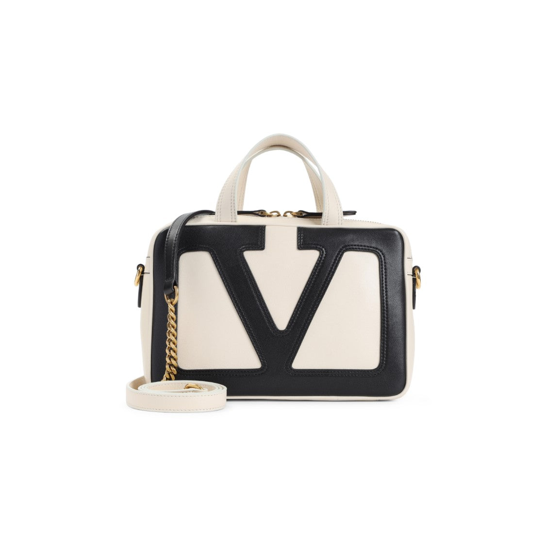 Valentino Garavani Viva Superstar White And Black Nappa Leather Shoulder Bag