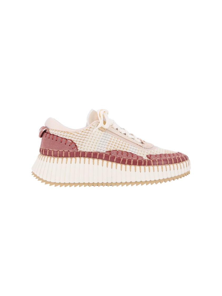 Chloé Cream Mesh Sneakers With Dusty Rose Leather Accents