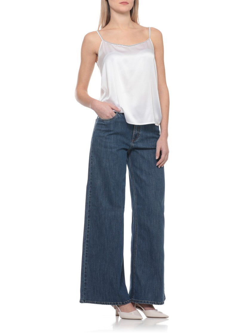 Panicale Ivory Silk Embellished Tank Top
