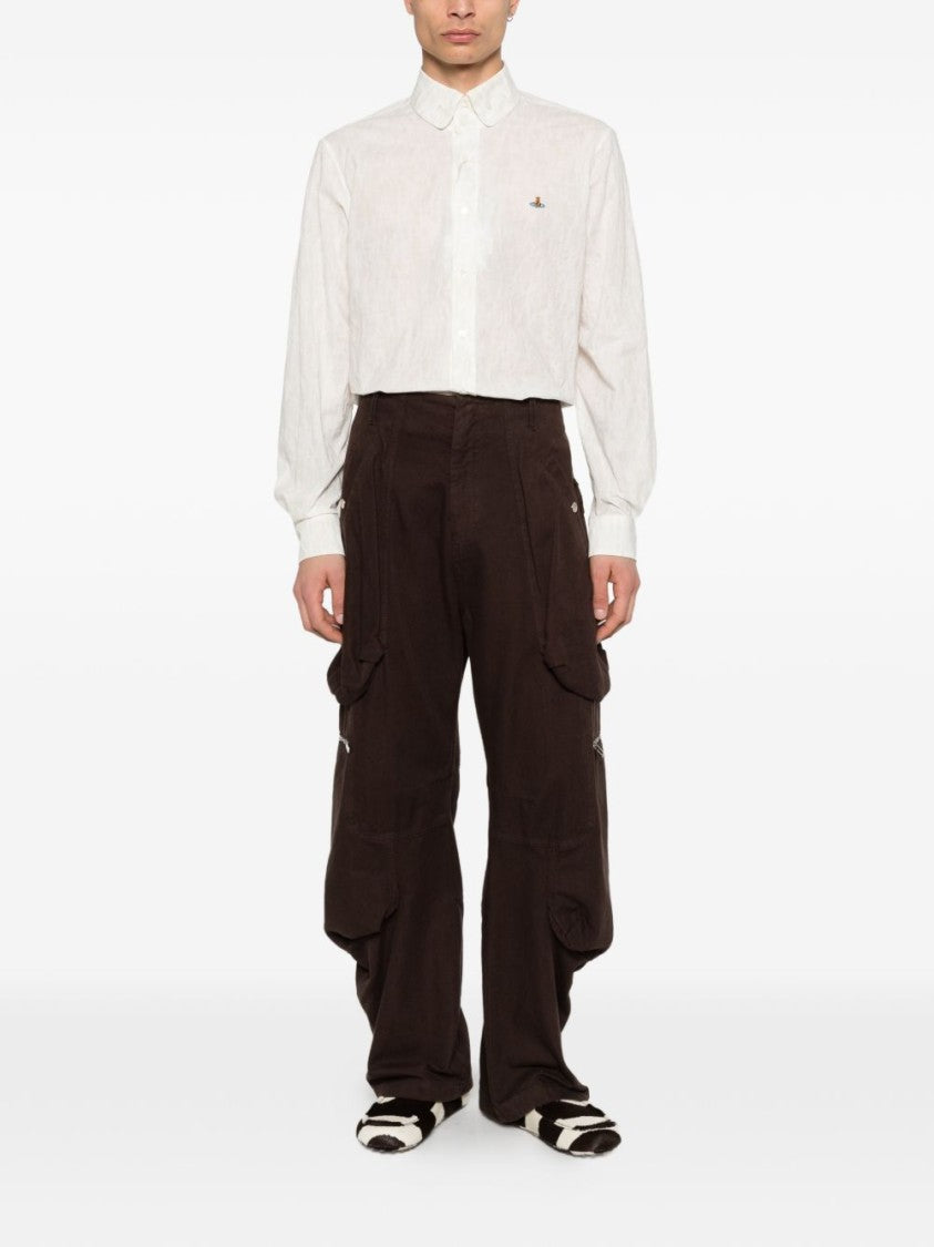 Vivienne Westwood White Tonal Pattern Embroidered Logo Shirt