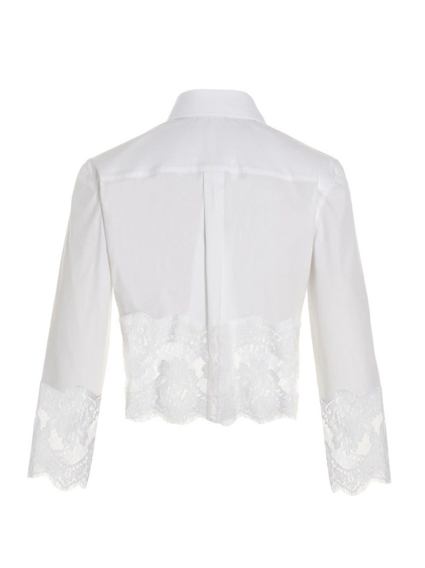 Dolce & Gabbana Cropped Cotton Poplin Shirt With Lace Detailing