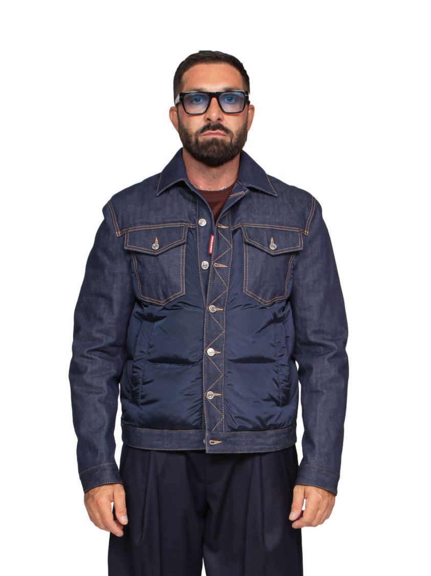 Dsquared2 Hybrid Puffer Jacket With Denim Sleeves And Quilted Body