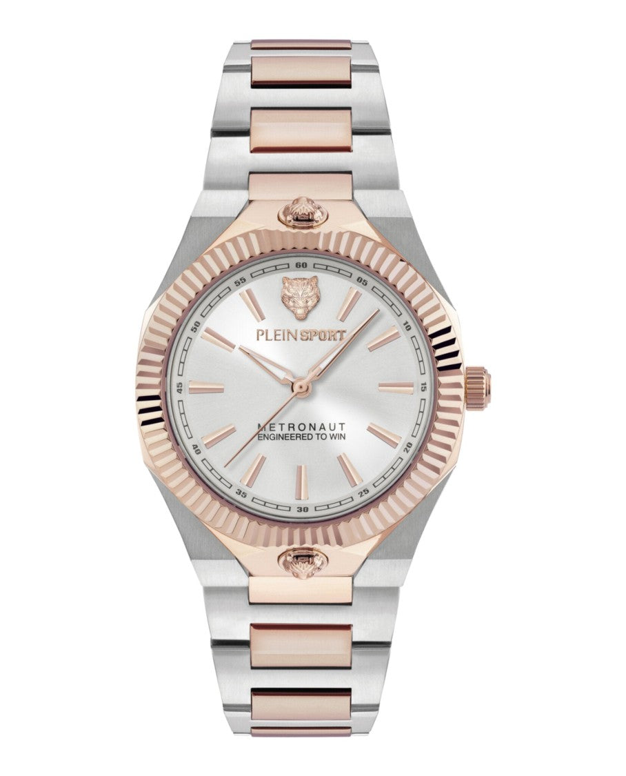 Plein Sport Elegant Two-Tone Bracelet Watch With Silver Sunray Dial
