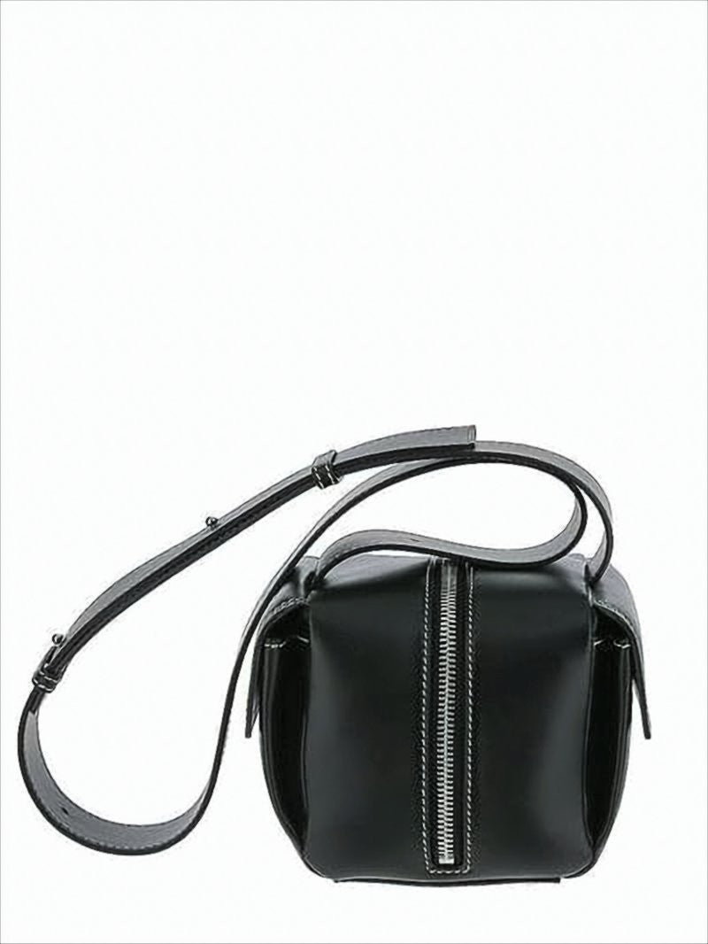 Sunnei Structured Black Leather Crossbody Bag
