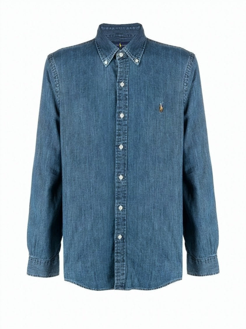 Polo Ralph Lauren Classic Blue Denim Shirt With Button-Down Collar