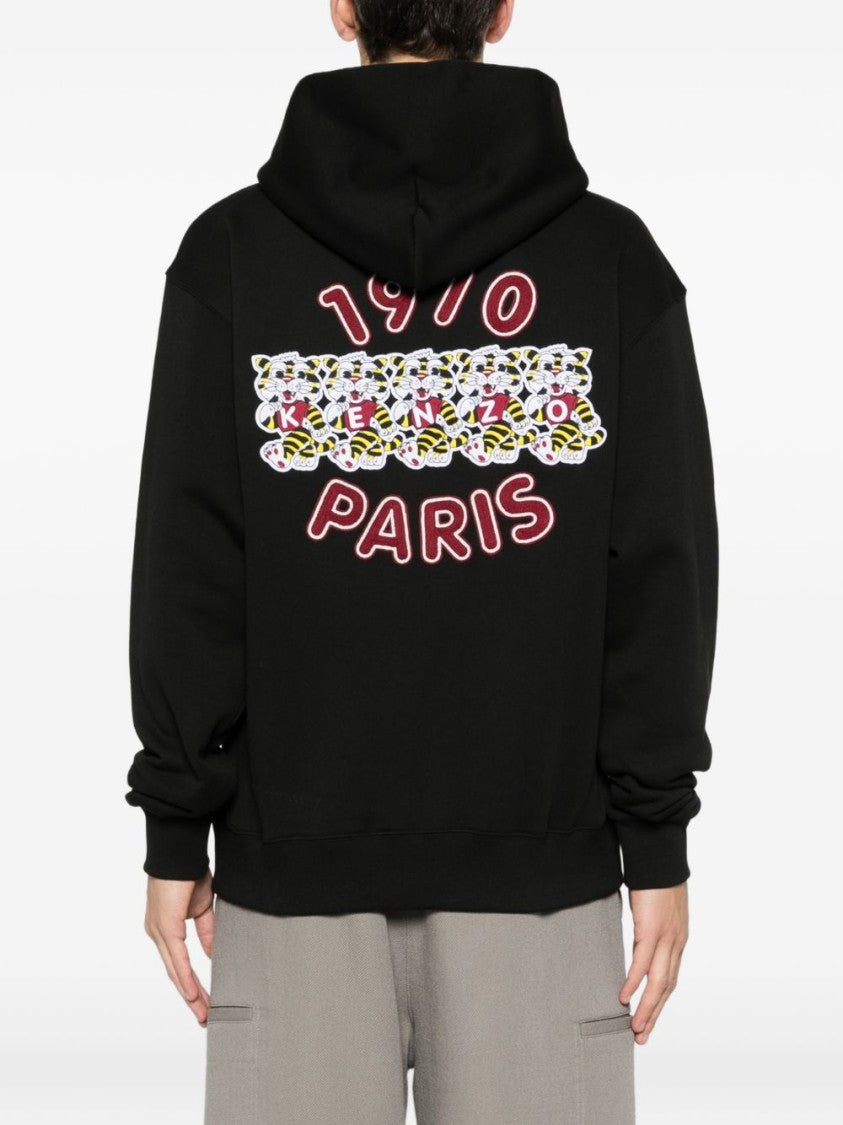 Kenzo Black Hoodie With Playful Tiger Graphics