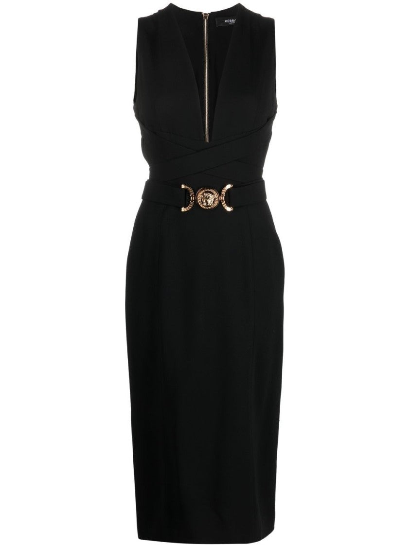 Versace Medusa Head Pencil Dress With Crossover Straps