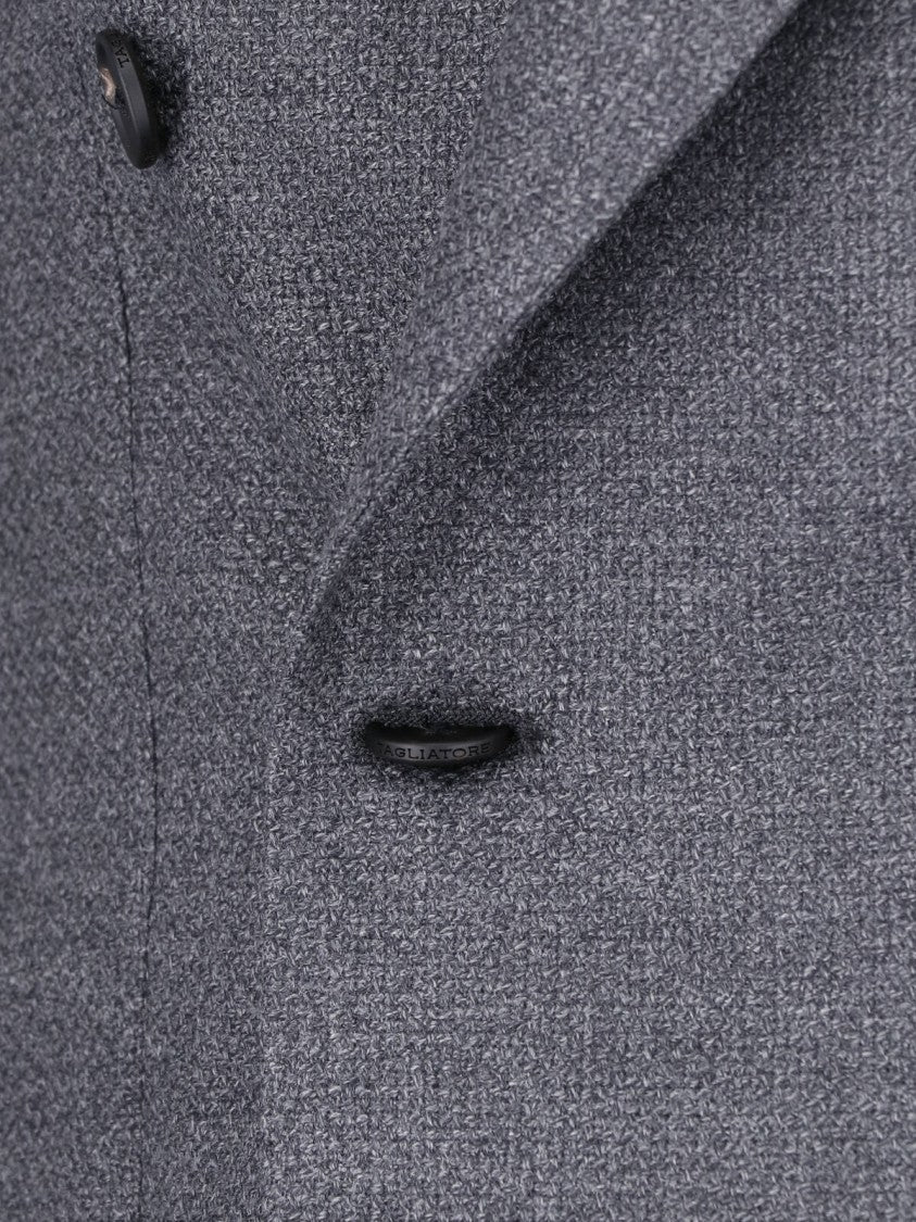 Tagliatore Double-Breasted Grey Virgin Wool Blazer With Peak Lapel