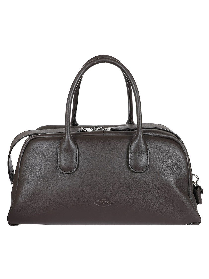 Tod's Structured Brown Leather Shoulder Bag With Polished Finish