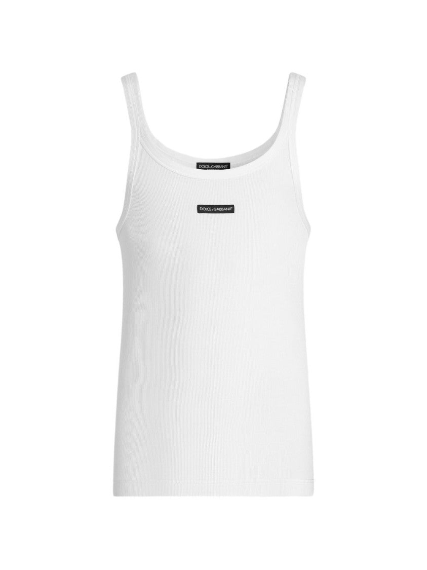 Dolce & Gabbana White Ribbed Cotton Slim Fit Tank Top