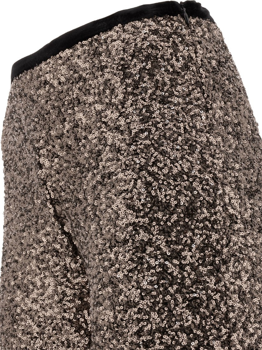 F.It Flared Brown Trousers With Sequined Embellishments