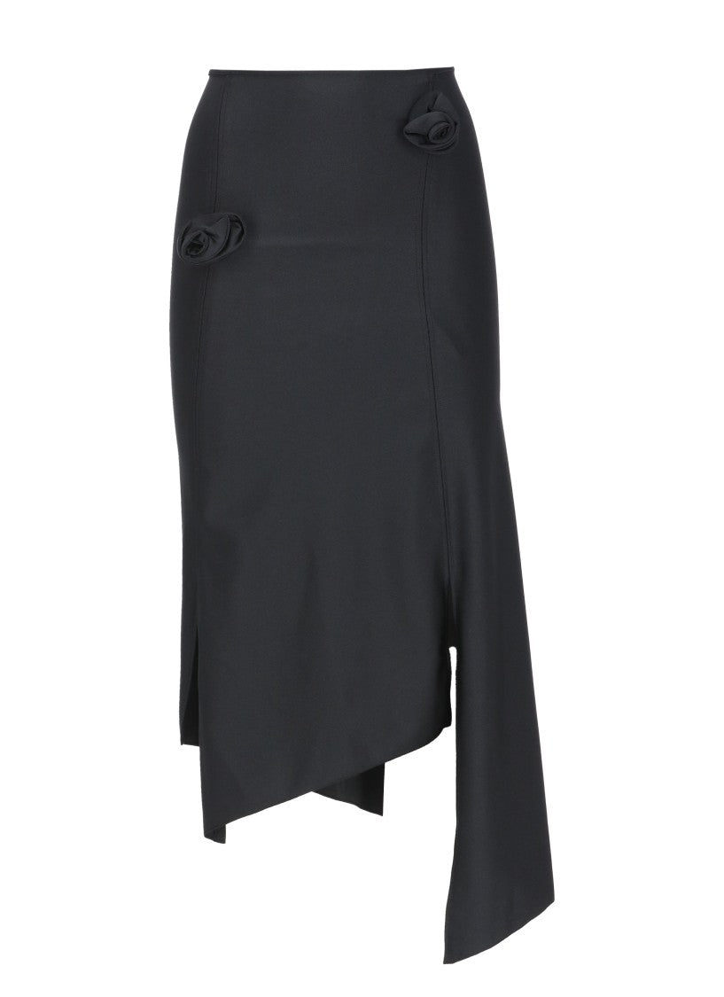 Coperni Asymmetrical Black Midi Skirt With Floral Embellishments
