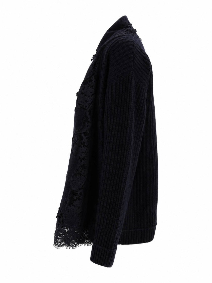 Ermanno Scervino Ribbed Delicate Lace Trim Knit Cardigan