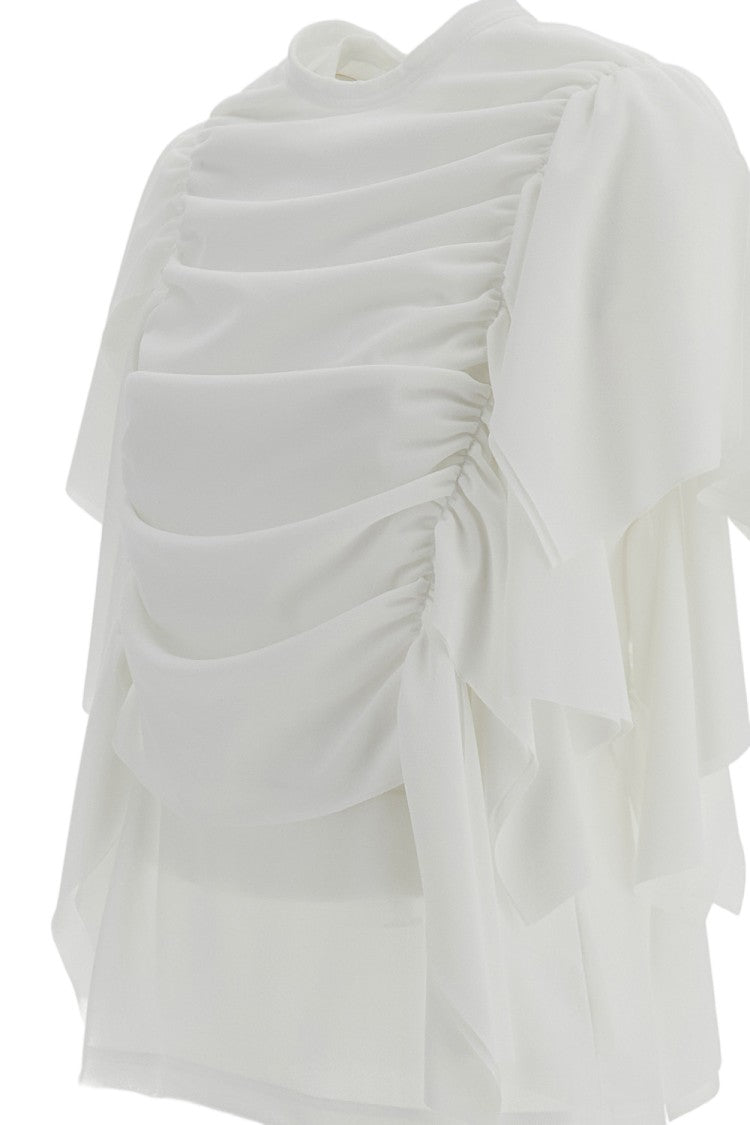 Comme Des Garçons White Fluid Draped Short-Sleeve Top