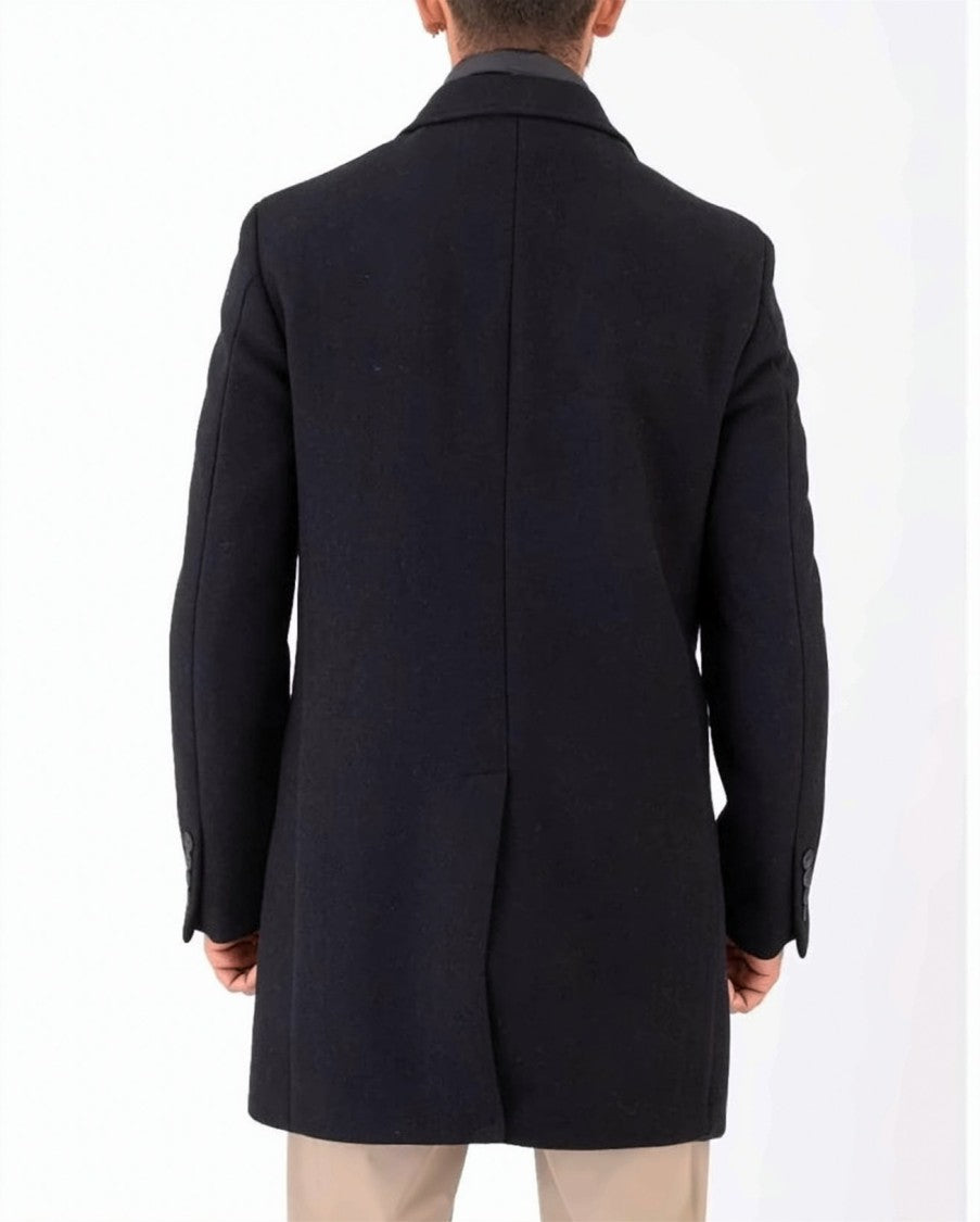 Manuel Ritz Three-Button Black Wool Blend Coat