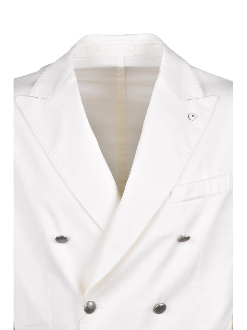 L.B.M. 1911 White Cotton Silk Elastane Double-Breasted Jacket