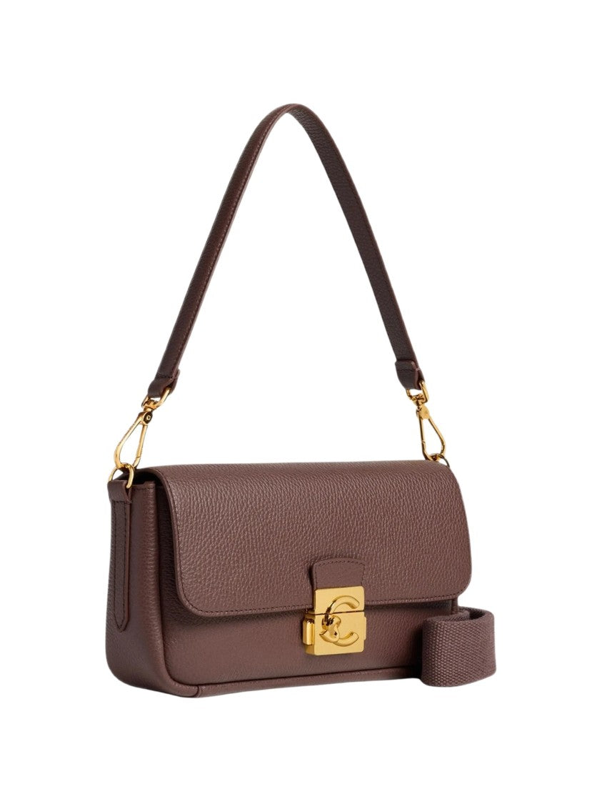 Coccinelle Textured Leather Medium Handbag With Gold-Tone Lock Detail
