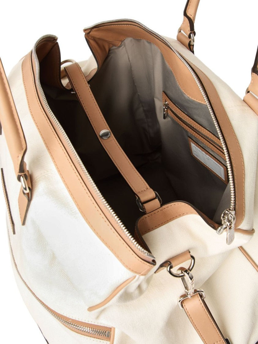 Brunello Cucinelli Rectangular Canvas Duffle Bag With Leather Accents