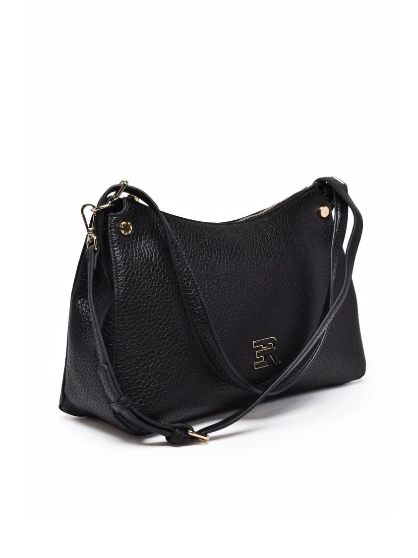Ermanno Firenze Textured Black Polyurethane Unity Shoulder Bag